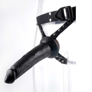 Command 9.75 Inch Black Hollow Strap-On With Harness Main Image