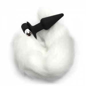 Faux Fur Fox Tail Vibrating Silicone Butt Plug 4 inch Main Image