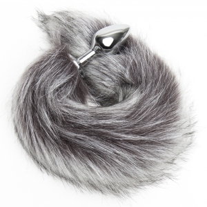 Deluxe Stainless Steel Medium Faux Silver Fox Tail Butt Plug Main Image