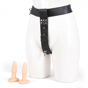Deluxe Leather Female Chastity Belt with Dildo and Butt Plug Main Image