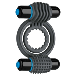 Black Double Vibrating Bullet Silicone Cock Ring for Men by Optimale Main Image
